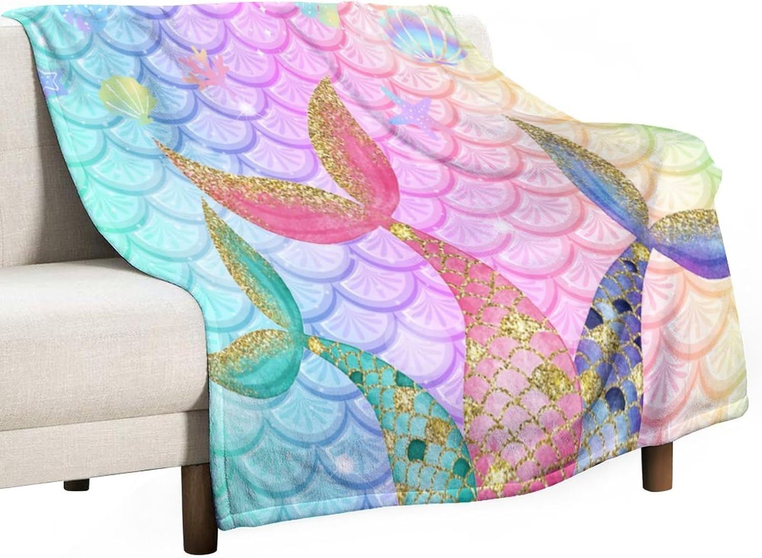 Manta de cola de sirena colorida a escala de belleza con diseño de cola de pez de belleza, manta impresa para niña, 30 x 40 pulgadas