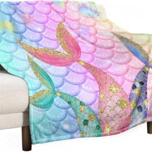 Manta de cola de sirena colorida a escala de belleza con diseño de cola de pez de belleza, manta impresa para niña, 30 x 40 pulgadas Manta de cola de sirena colorida a escala de belleza con diseño de cola de pez de belleza, manta impresa para niña, 30 x 40 pulgadas