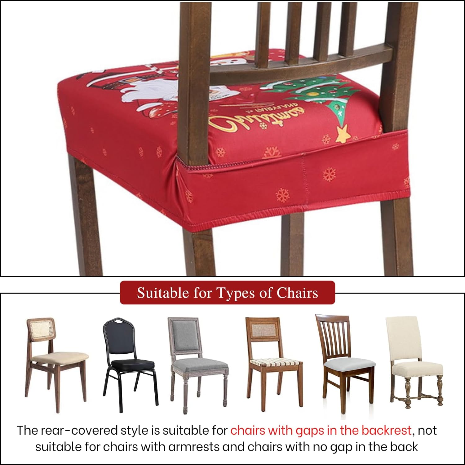 SearchI Juego de 6 fundas de asiento navideñas para sillas de comedor, suaves, extraíbles y lavables, para sillas de comedor, fundas protectoras