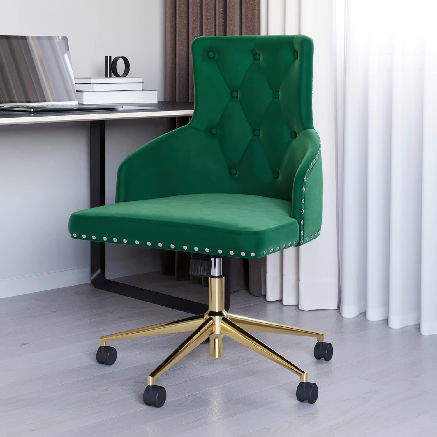 BELLEZE Belden – Silla de escritorio moderna de terciopelo para oficina en casa o dormitorio, asiento tapizado con brazos delgados, altura