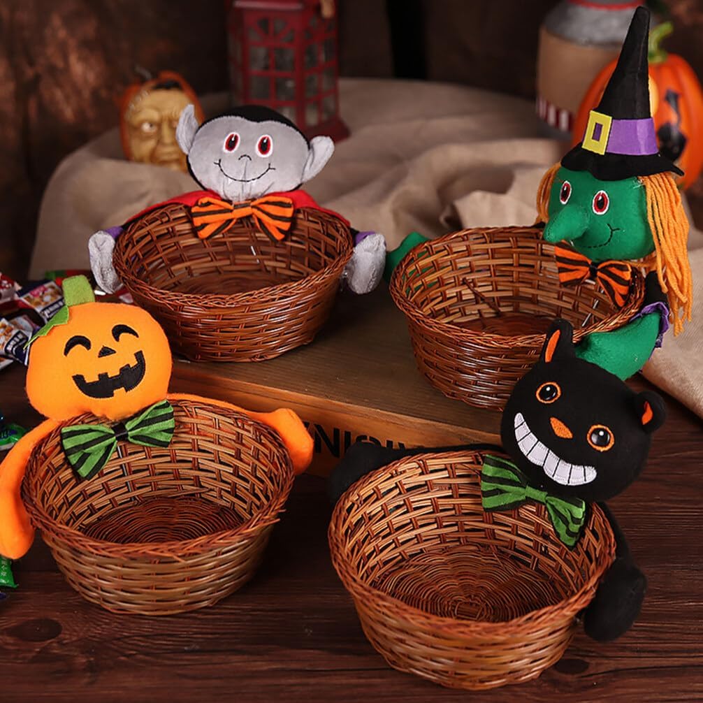 BESTOYARD Cesta de calabaza de Halloween, cesta de ratán redonda para frutas, cuencos de almacenamiento de mimbre, cesta de pan, cesta de servir
