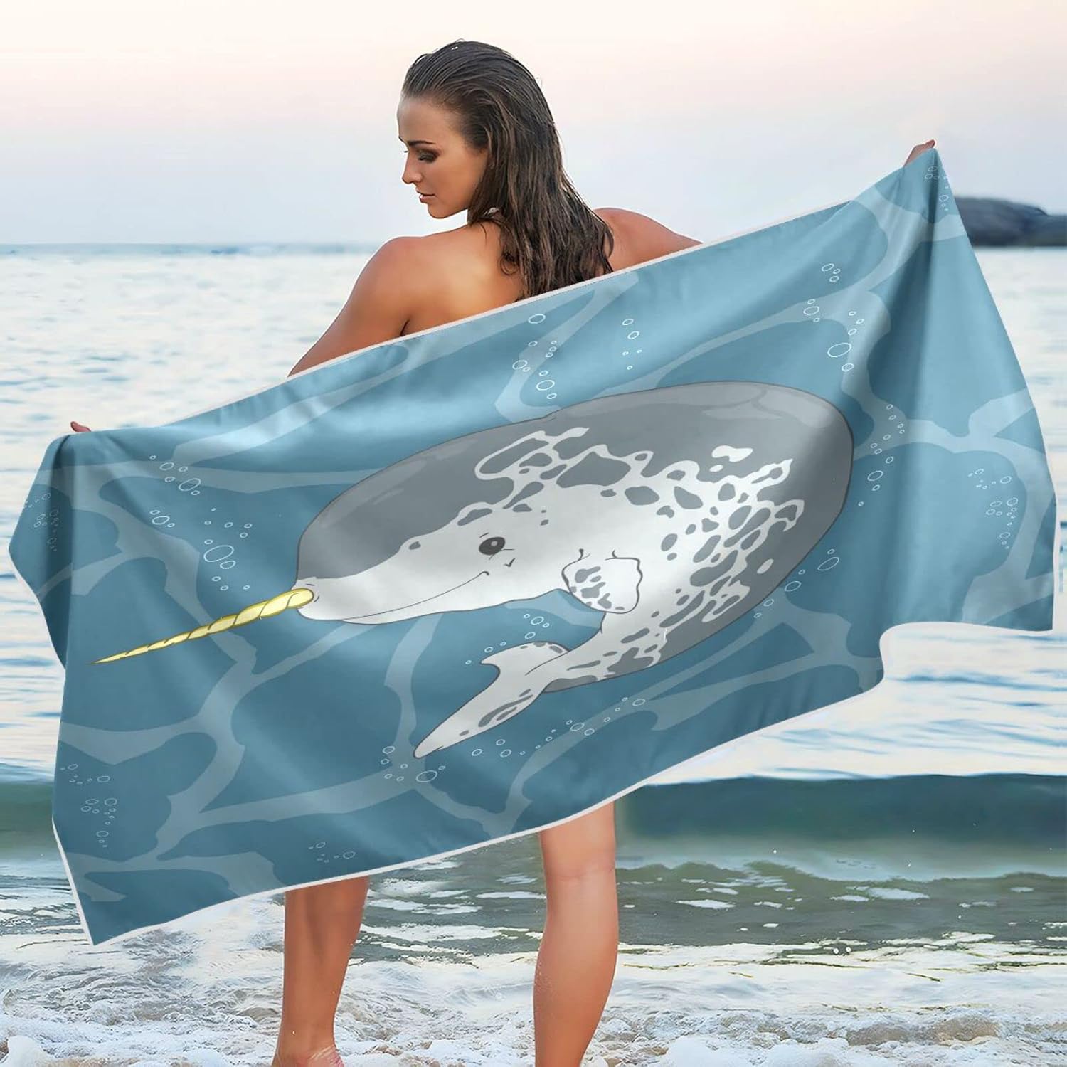 Unicorn Narwhal – Toalla de playa súper absorbente de gran tamaño, toalla ligera y compacta de secado rápido para natación, campamento, vacaciones