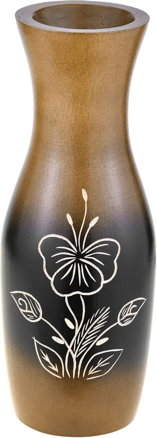 AeraVida Florero de madera de árbol de mango tallado a mano de hibisco marrón decorativo único