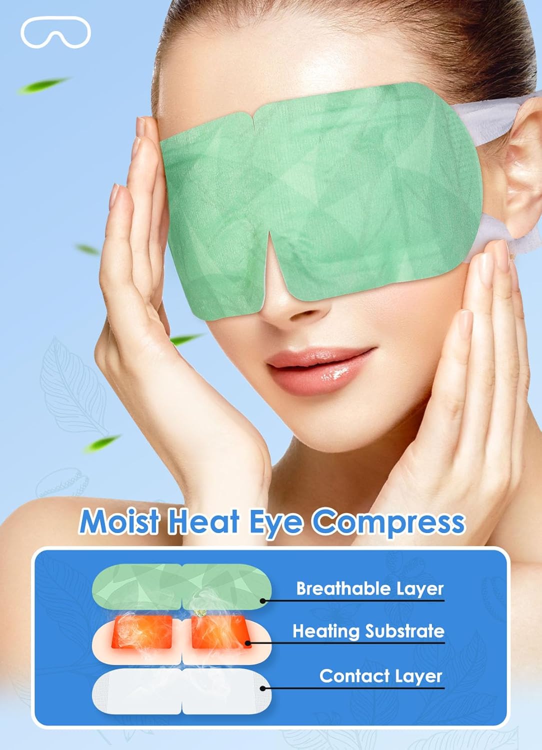 Máscara de ojos de calor de vapor para ojos secos, máscara de ojos calentada desechable, compresa de ojos cálida para ojeras, máscara de ojos de spa