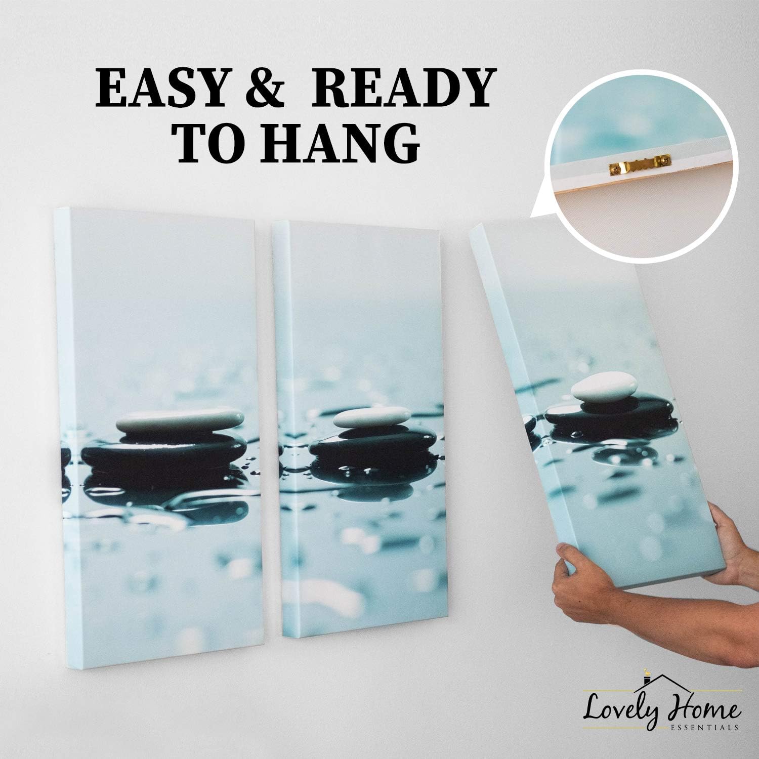 Arte de pared Zen con piedras de 24 x 36 pulgadas, lienzo para decoración de pared zen, arte de pared calmante de 3 paneles, arte de pared relajante