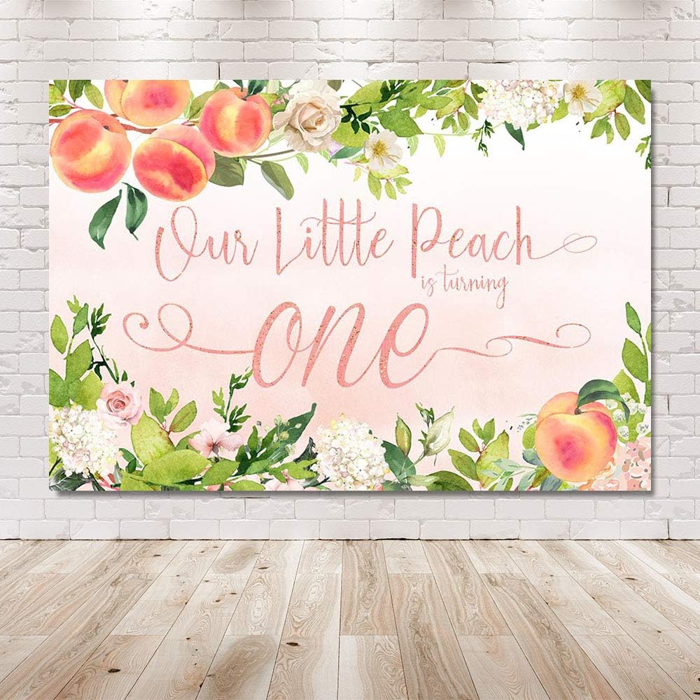 MEHOFOND Sweet Little Peach Girl – Fondo para fotos de fiesta de cumpleaños, color rosa, floral, vegetación, feliz primer cumpleaños, fondos de