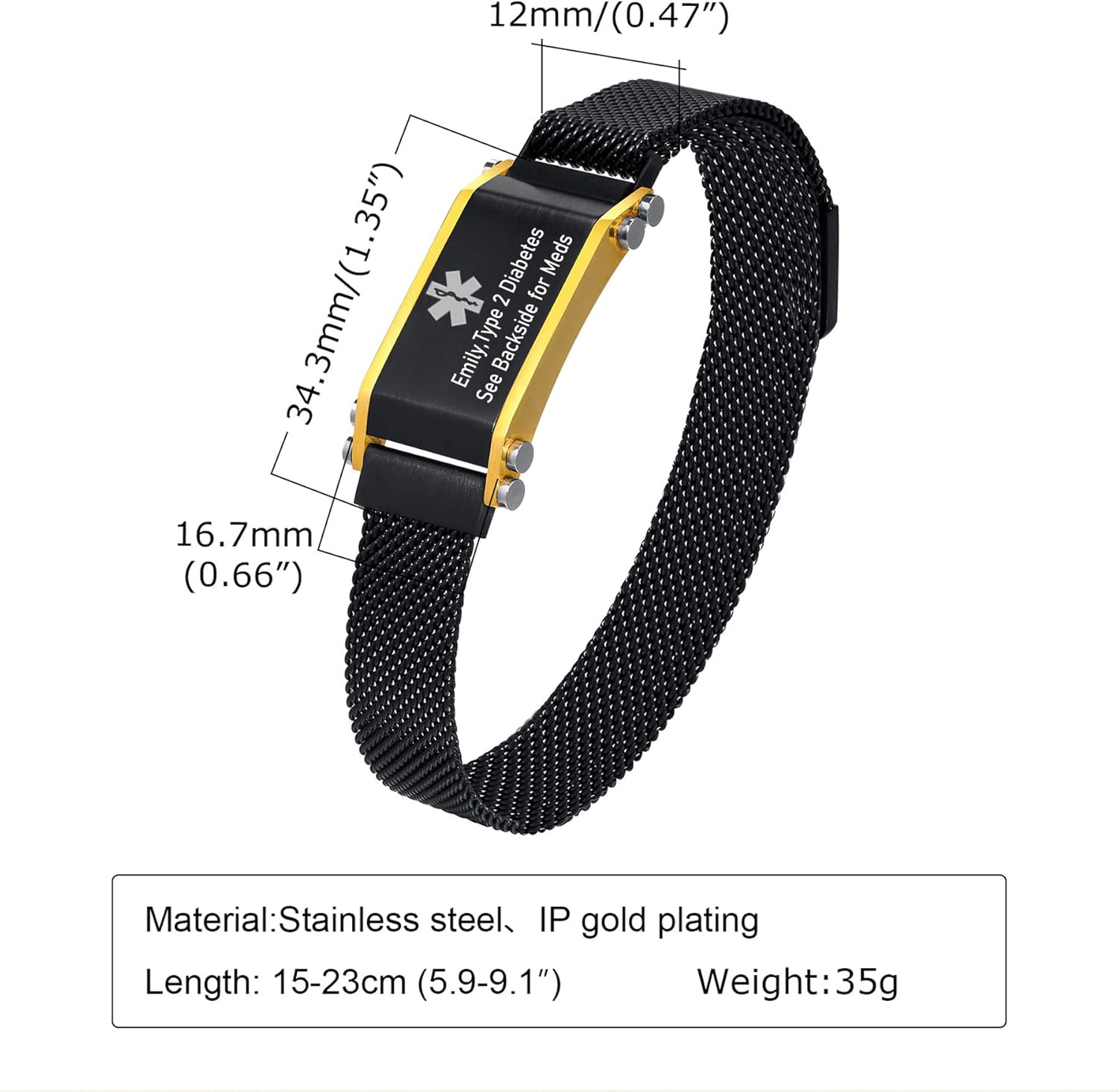 VNOX – Pulseras de identificación y alerta médica para hombres, mujeres y niños, con grabado, malla ajustable de acero inoxidable, para emergencias