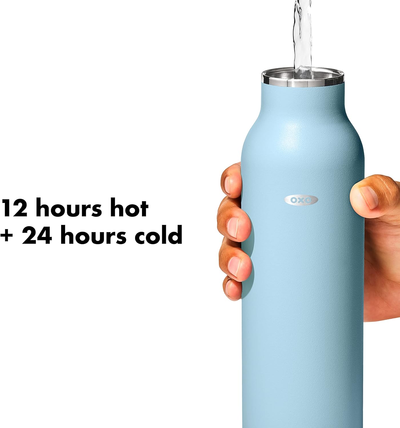 OXO Strive – Botella de agua aislada de 24 onzas con tapa estándar, color azul topacio