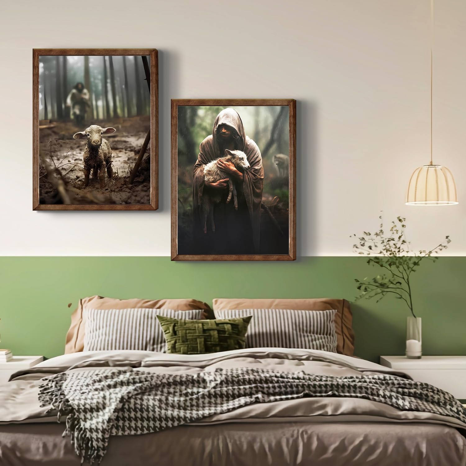 2 piezas de lienzo de Jesús y cordero, arte de pared con texto en inglés Jesús Save Lost Lamb (salvar el cordero perdido, impresiones de cuadros