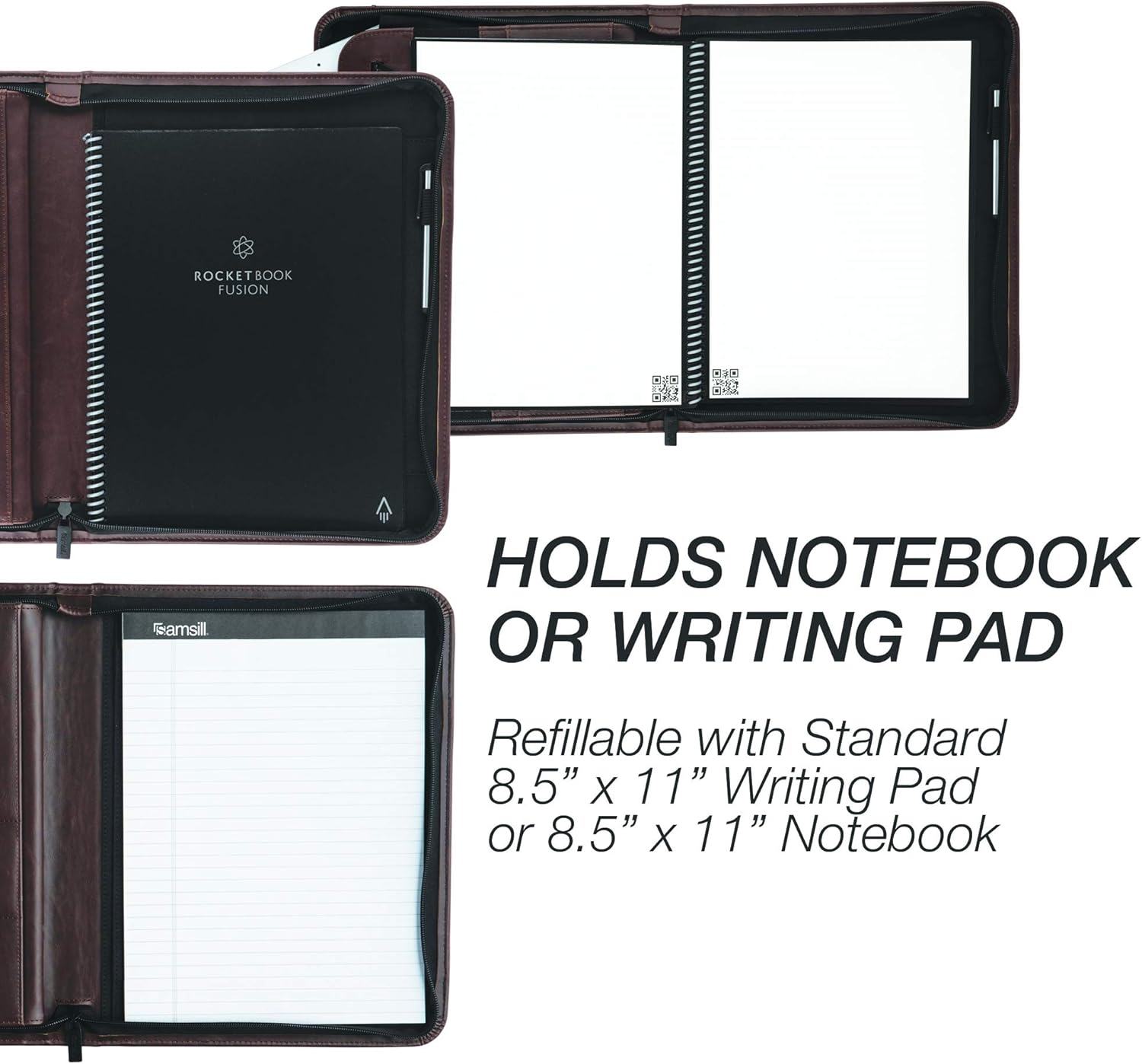 Samsill Padfolio profesional con cierre seguro con cremallera, funda para tableta de 10.1 pulgadas y bloc de notas de 8.5 x 11 pulgadas, marrón,