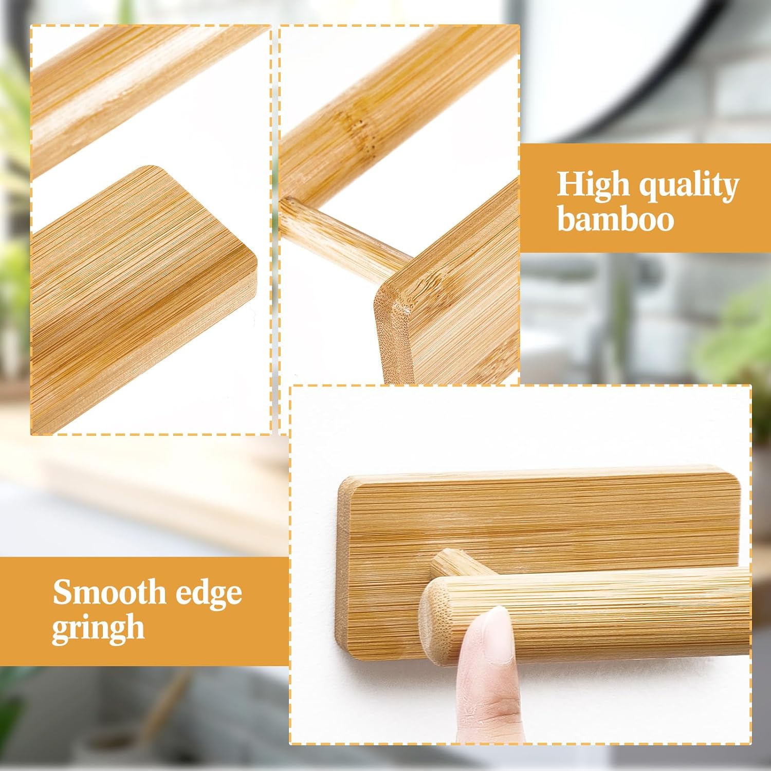 Maxcheck 2 piezas de soporte de bambú para papel higiénico montado en la pared, toallero de madera, soporte para papel higiénico y toallero, juego