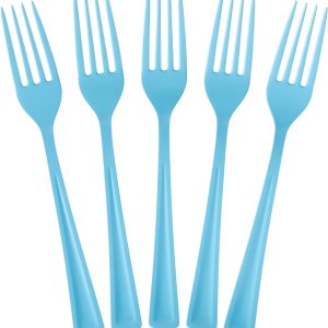 Tenedores desechables de plástico azul claro, 100 piezas, cubiertos desechables de plástico azul claro resistente, cubiertos desechables azul claro, Tenedores desechables de plástico azul claro, 100 piezas, cubiertos desechables de plástico azul claro resistente, cubiertos desechables azul claro,