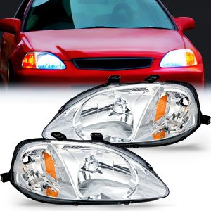 Nilight Conjunto de faros delanteros compatible con Honda Civic 1999 2000, carcasa cromada, reflector ámbar, lente transparente mejorada, lado del Nilight Conjunto de faros delanteros compatible con Honda Civic 1999 2000, carcasa cromada, reflector ámbar, lente transparente mejorada, lado del