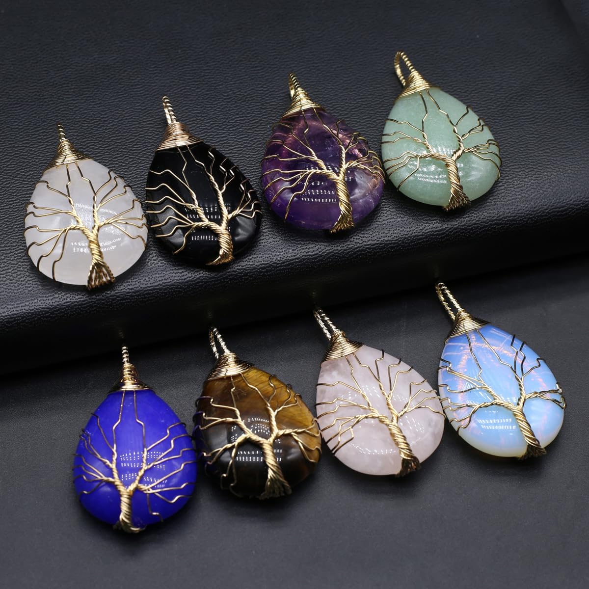 4 colgantes de piedra natural con forma de gota de agua al azar, cristal curativo, ágata de árbol de la vida, dijes para hacer joyas, collares,