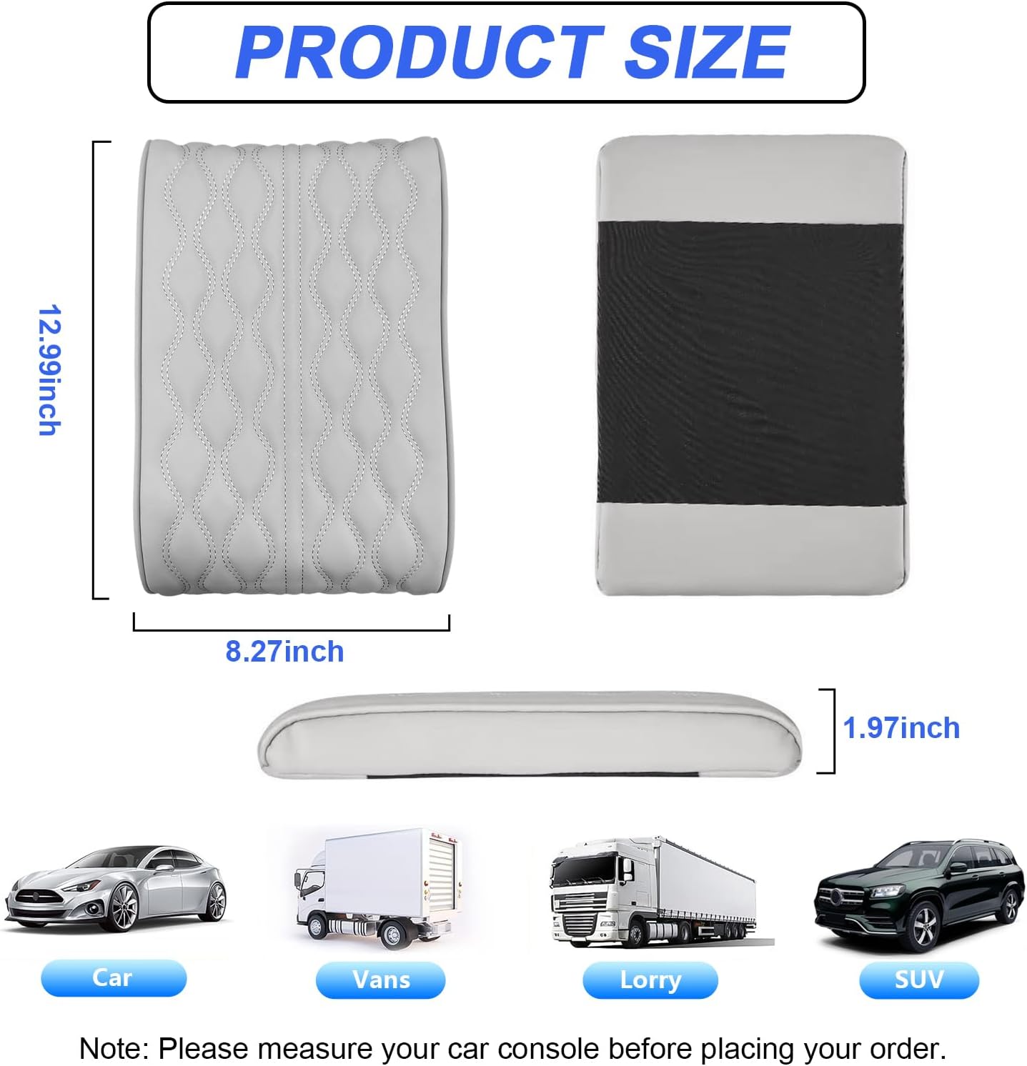 Cojín para consola central de automóvil, 13 x 8.3 pulgadas, cómodo cojín de microfibra de cuero y espuma viscoelástica, protector universal