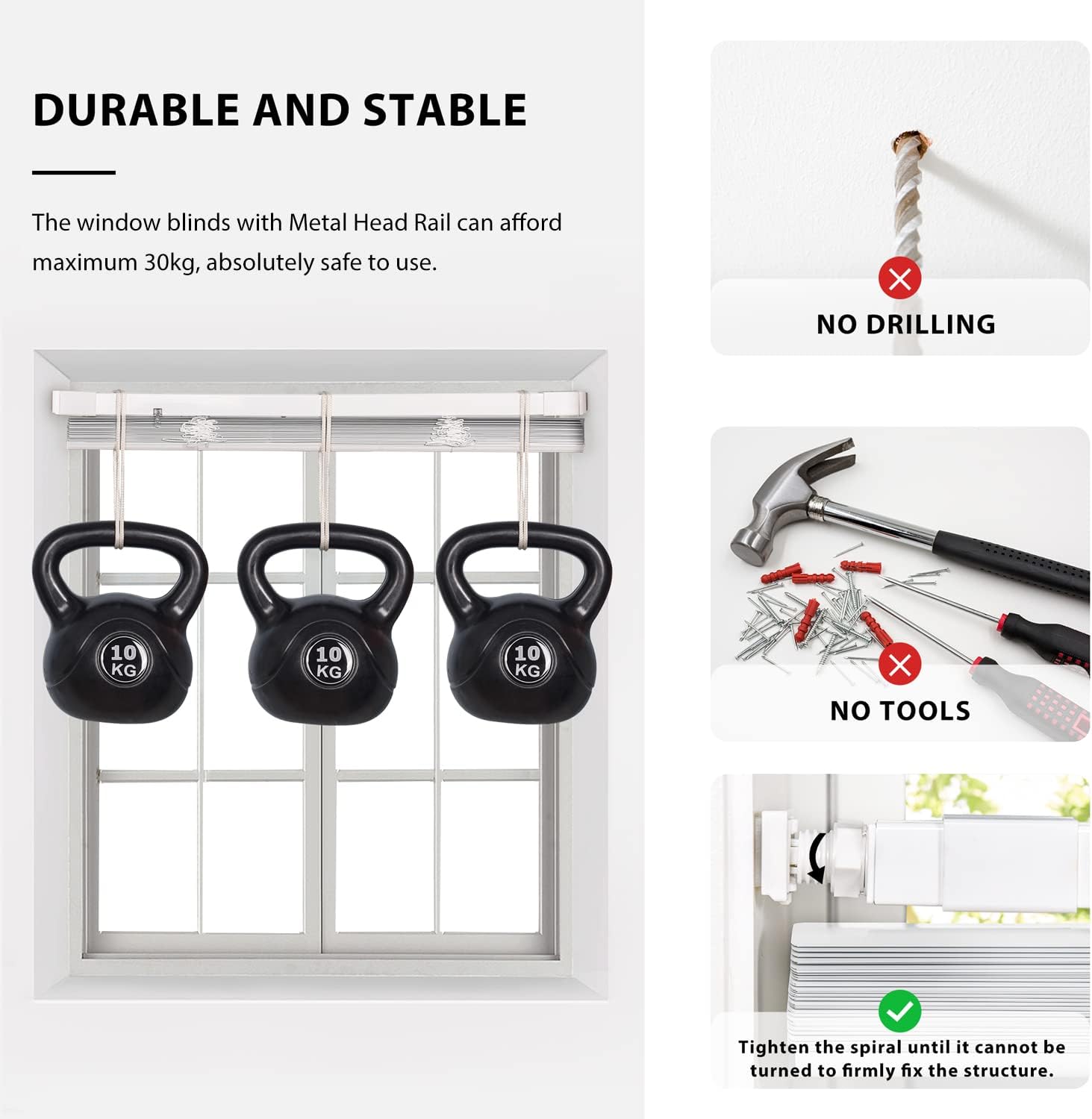 LazBlinds Mini persianas horizontales de vinilo sin cordón, sin herramientas, sin taladro, de 1 pulgada, persianas que filtran la luz para ventanas,