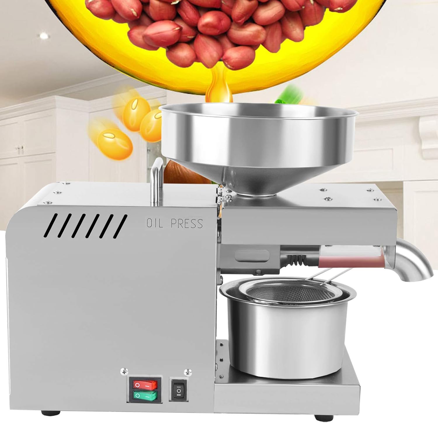 Máquina automática de prensa de aceite, extractor de aceite comercial de acero inoxidable 600 W, semillas de frutos secos, prensatelas de aceite