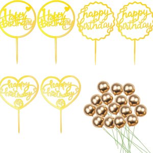 ELANE 6 adornos acrílicos para tartas de cumpleaños para mujeres con 30 adornos de bolas, letrero de feliz cumpleaños para tartas, decoración de ELANE 6 adornos acrílicos para tartas de cumpleaños para mujeres con 30 adornos de bolas, letrero de feliz cumpleaños para tartas, decoración de
