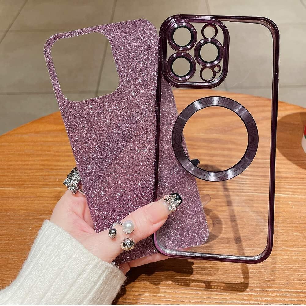 aowner Funda magnética para iPhone 11 con purpurina, chapado de lujo, bonito brillante con protector de lente de cámara, compatible con MagSafe,