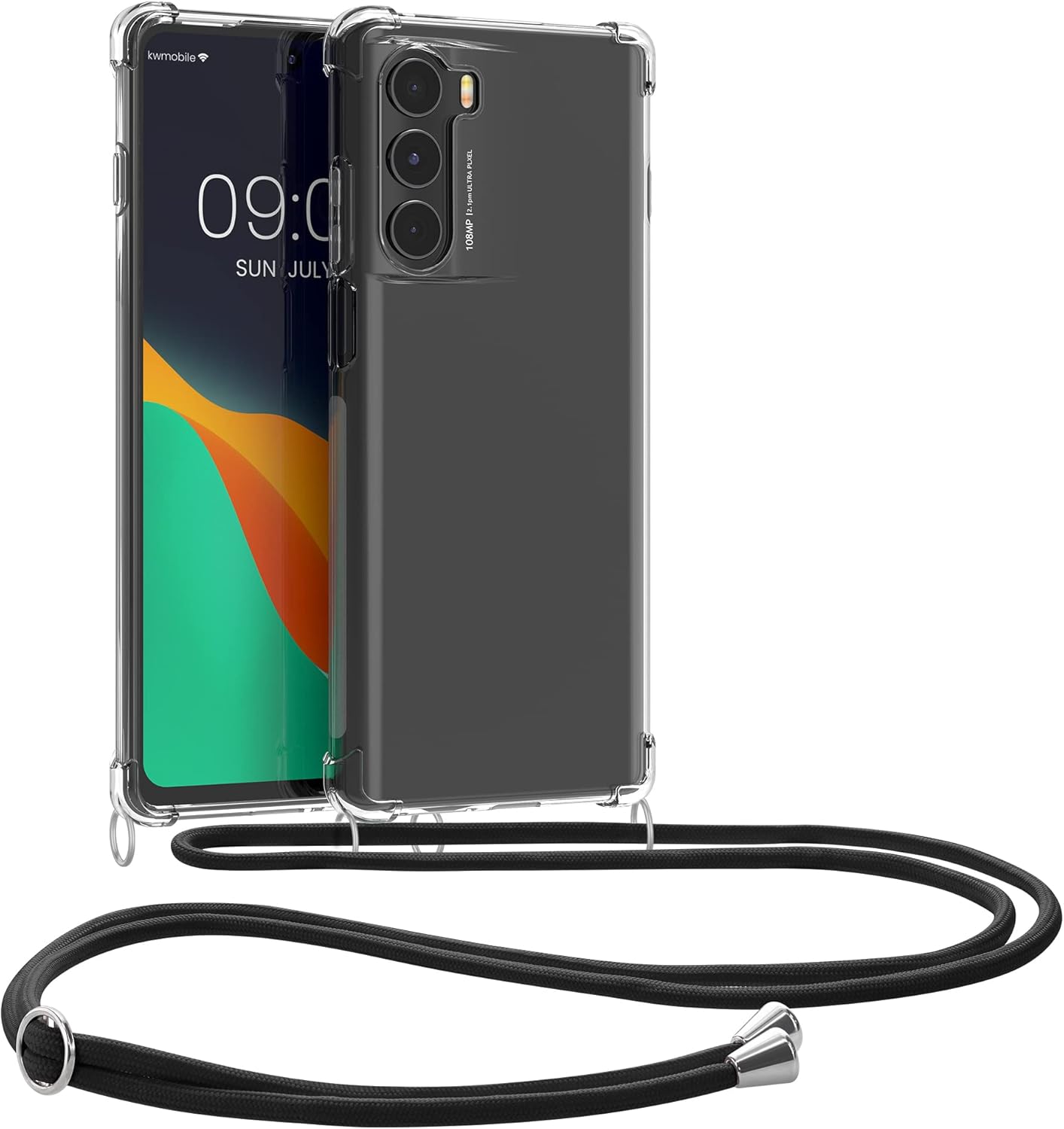 kwmobile Funda cruzada compatible con Motorola Moto G200 5G – Funda transparente de TPU con correa de cordón – transparentenegro