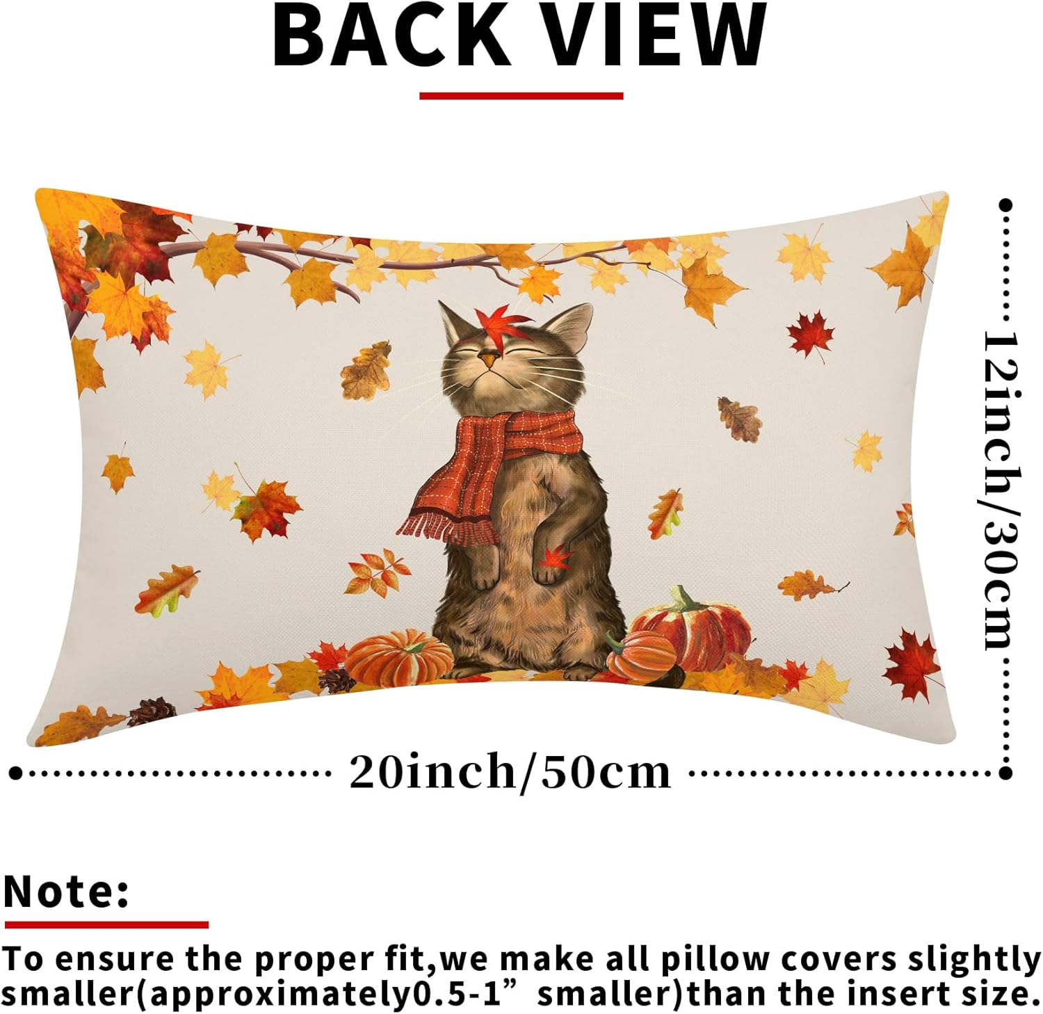Juego de 2 fundas de almohada lumbar de otoño de 12 x 20 pulgadas con hojas de arce naranja y calabaza, juego de 2 fundas de cojín de lino de Acción