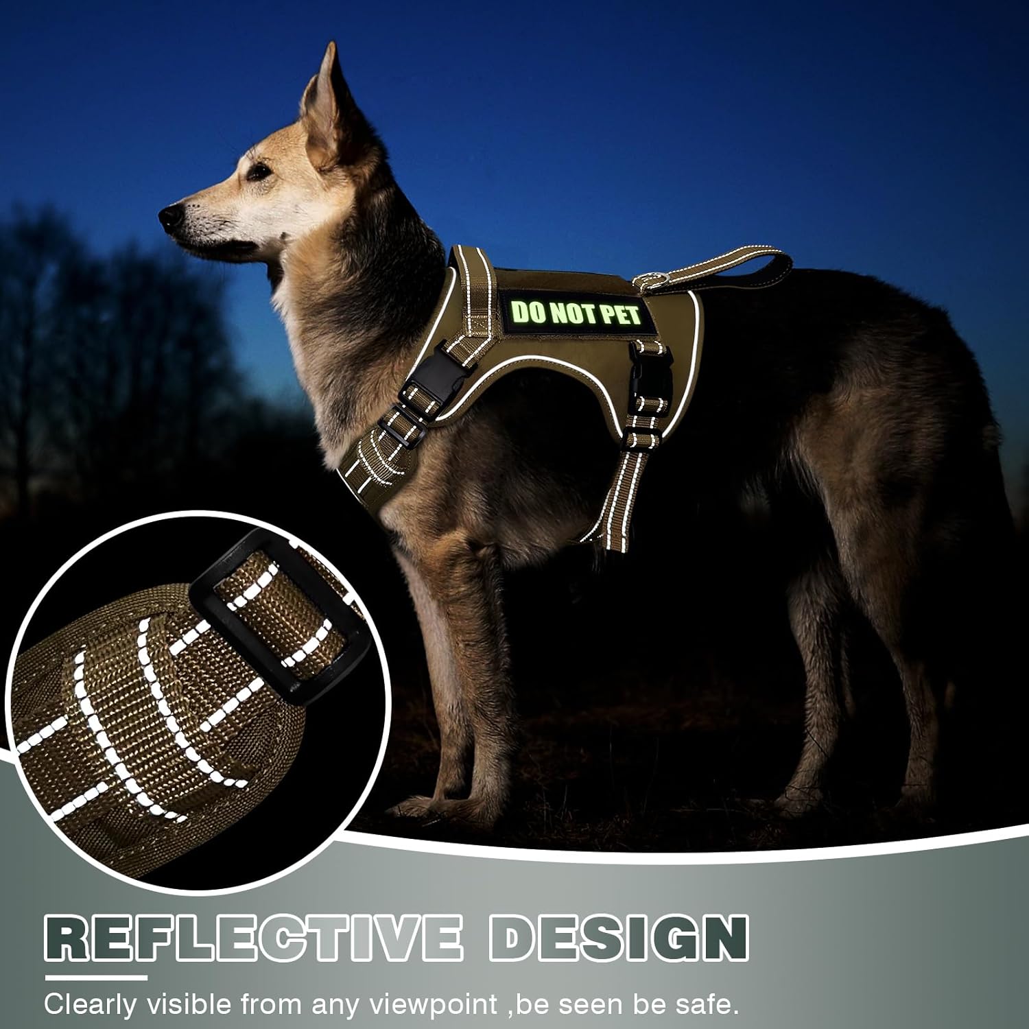 WINSEE Arnés táctico para perro, arnés sin tirones para perros medianos y grandes con asa y Molle, arnés de servicio militar para perros pequeños