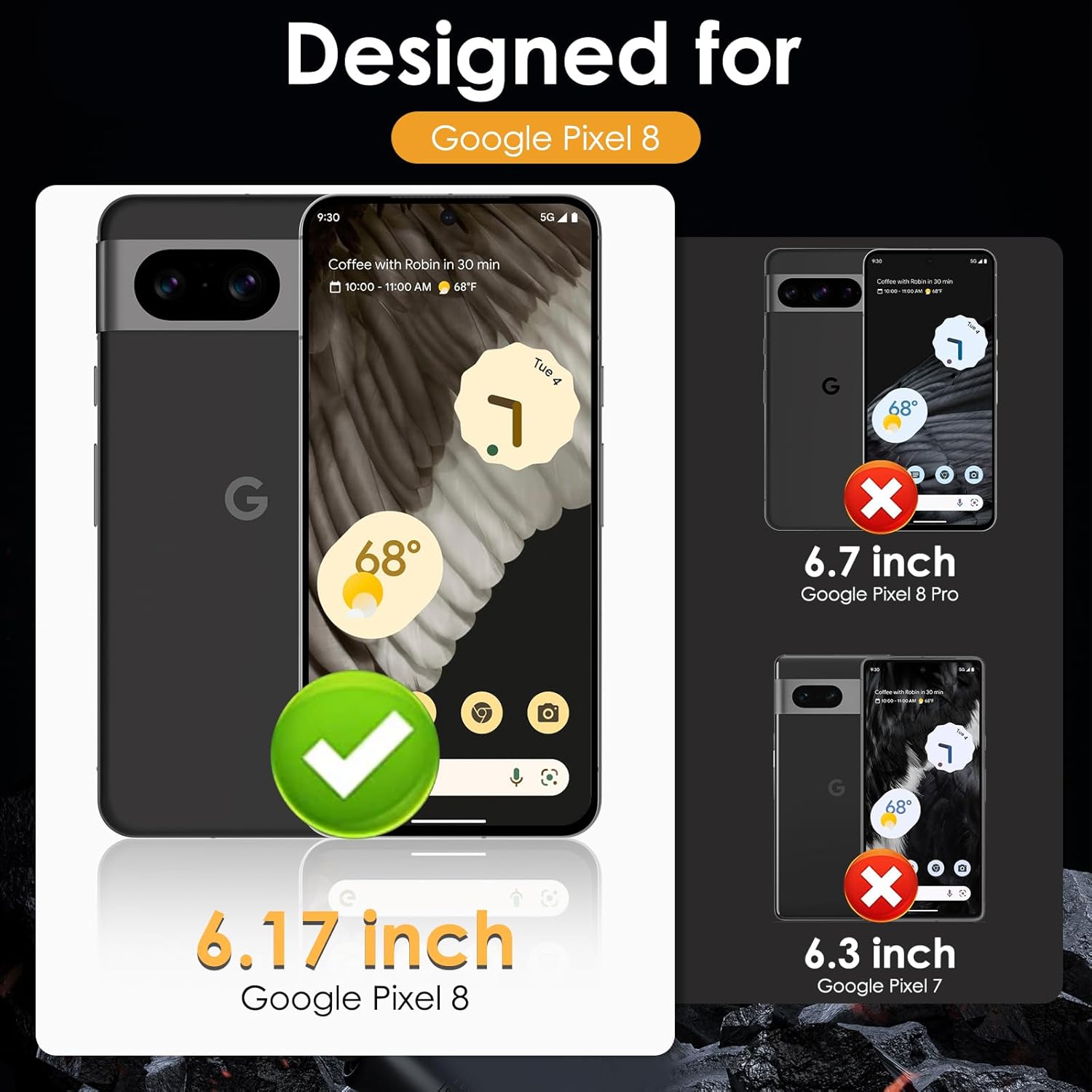 LYWHL Paquete de 3 protectores de pantalla de vidrio templado para Google Pixel 8 con marco de fácil instalación, táctil sensible y desbloqueo de