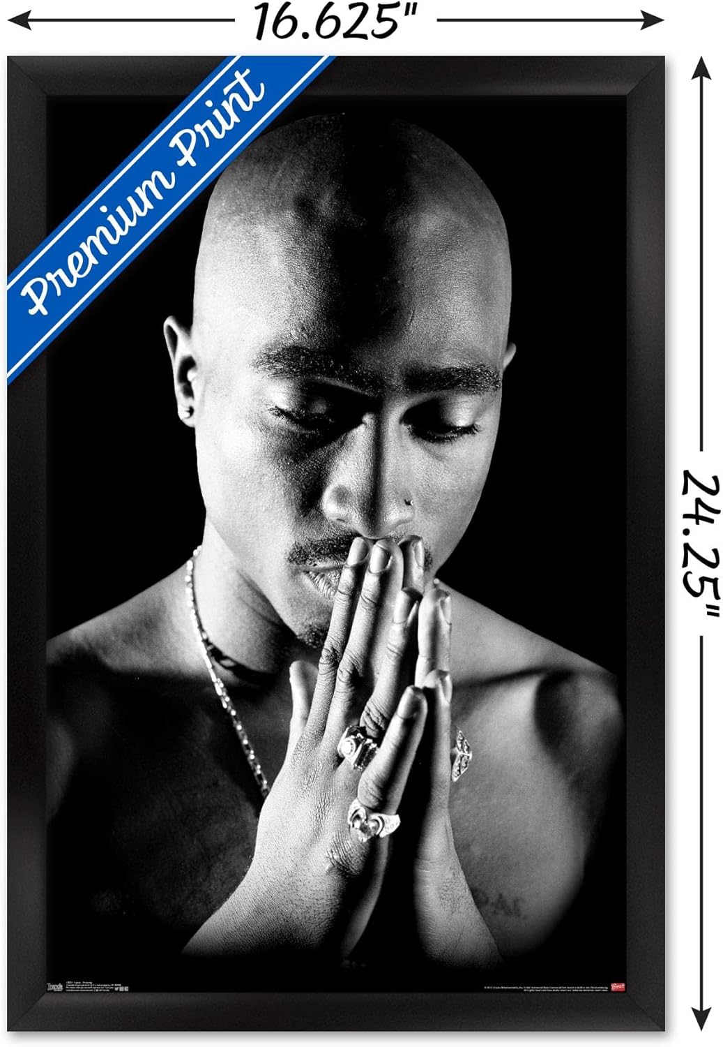 Trends International Tupac – Póster de pared rezando, 14.725 x 22.375 pulgadas, versión enmarcada en negro