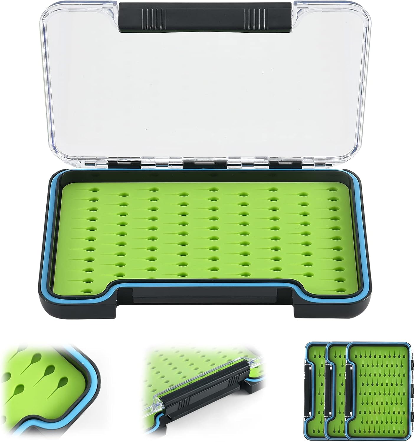 Goture Caja de pesca con mosca de una sola cara, impermeable, almacenamiento de moscas (inserto de silicona-5.51 x 3.82 x 0.67 pulgadas)