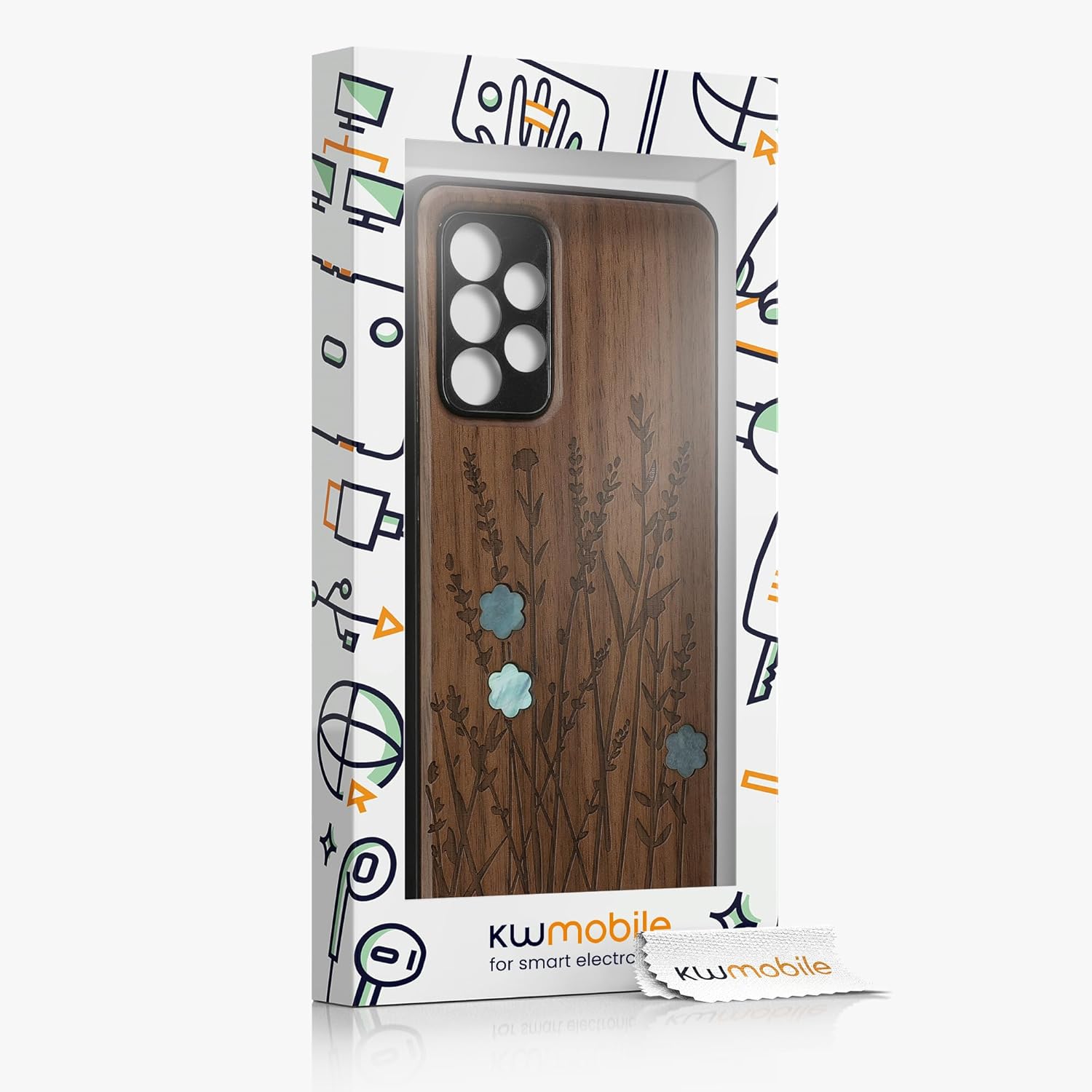 kwmobile Funda de madera compatible con Samsung Galaxy A52  A52 5G  A52s 5G – Funda – Funda – Flores silvestres perla marrón oscuro