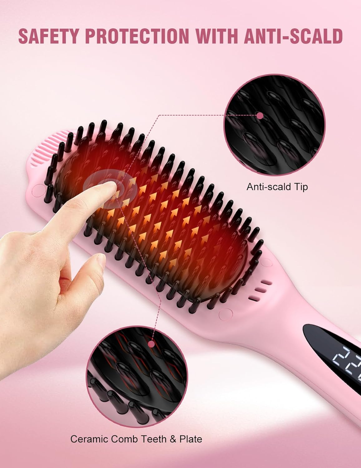 Cepillo alisador de cabello con calefacción FOCALA – Cepillo alisador de pelo iónico negativo de cerámica para alisar el cabello de las mujeres,