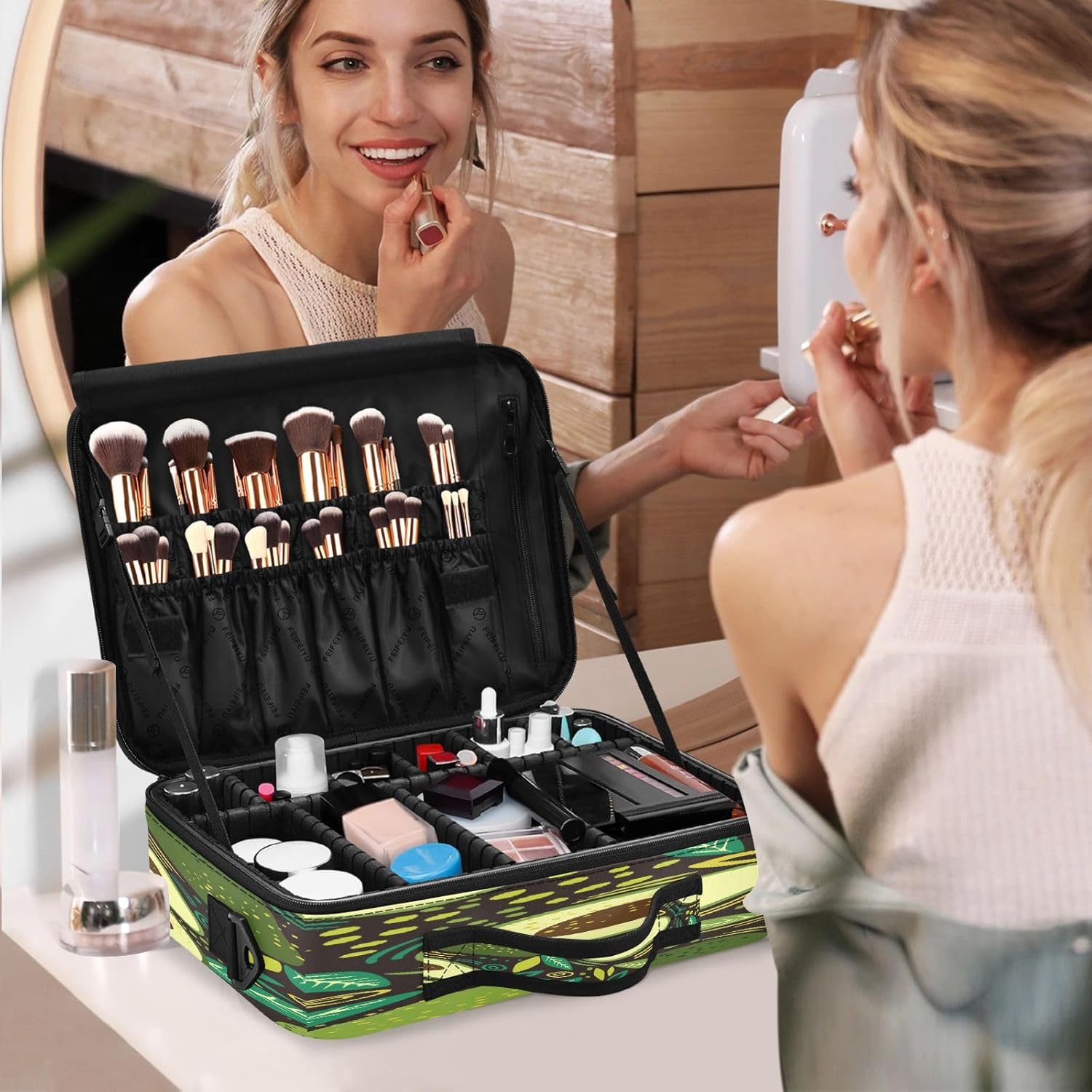 Avocado and Plant Leaf Doodle Dark cosmetic bag makeup bag travel bag for women up bag organizator travel makeup bag bolso para maquillaje men mens