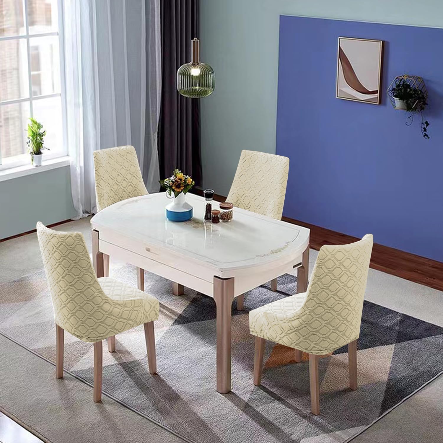 KELUINA Fundas para sillas de comedor de tela jacquard, de ajuste elástico, fundas para sillas laterales con respaldo de ala, silla de comedor