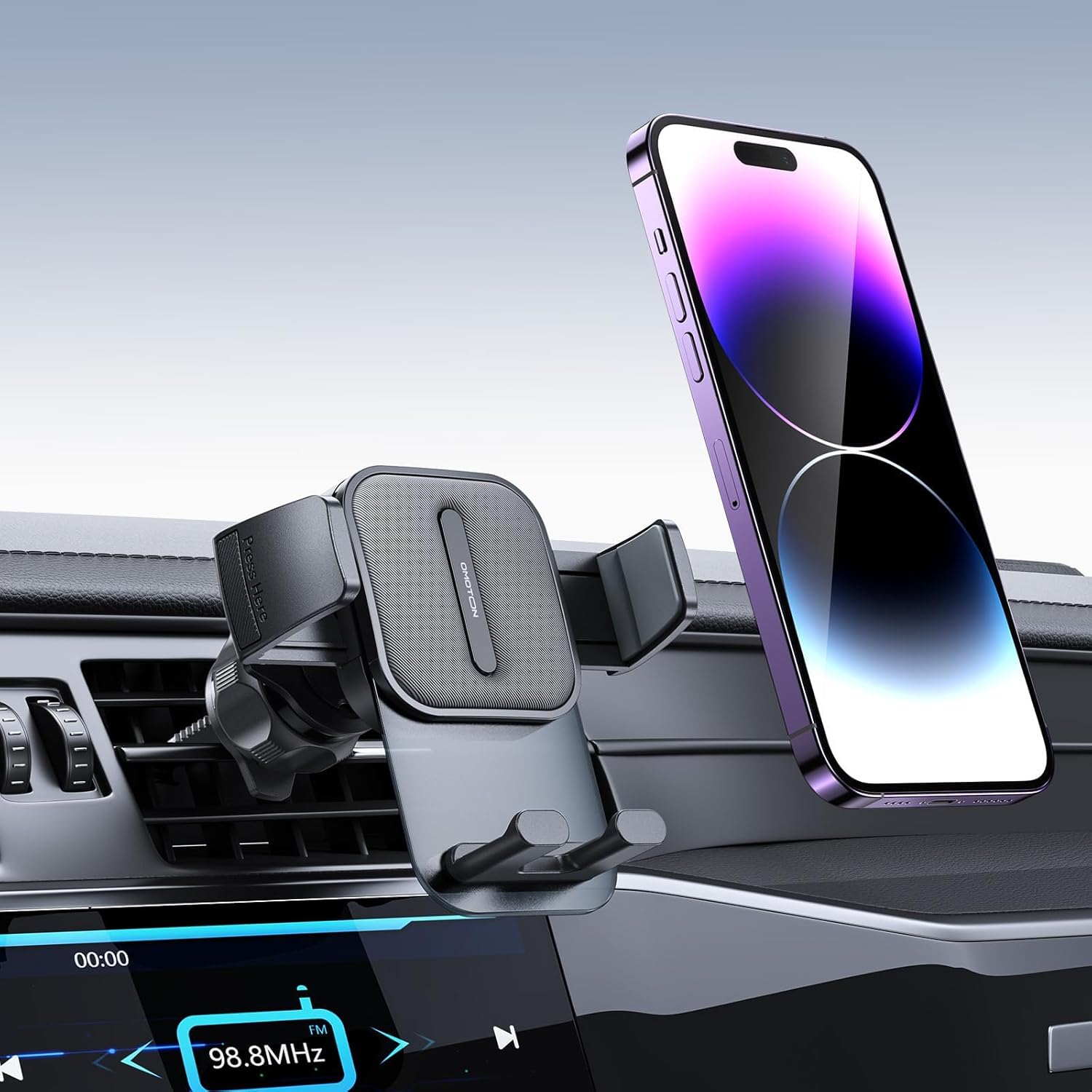 OMOTON Soporte de teléfono para ventilación de automóvil, gancho de metal de resorte, manos libres y súper estable, compatible con iPhone, Samsung,
