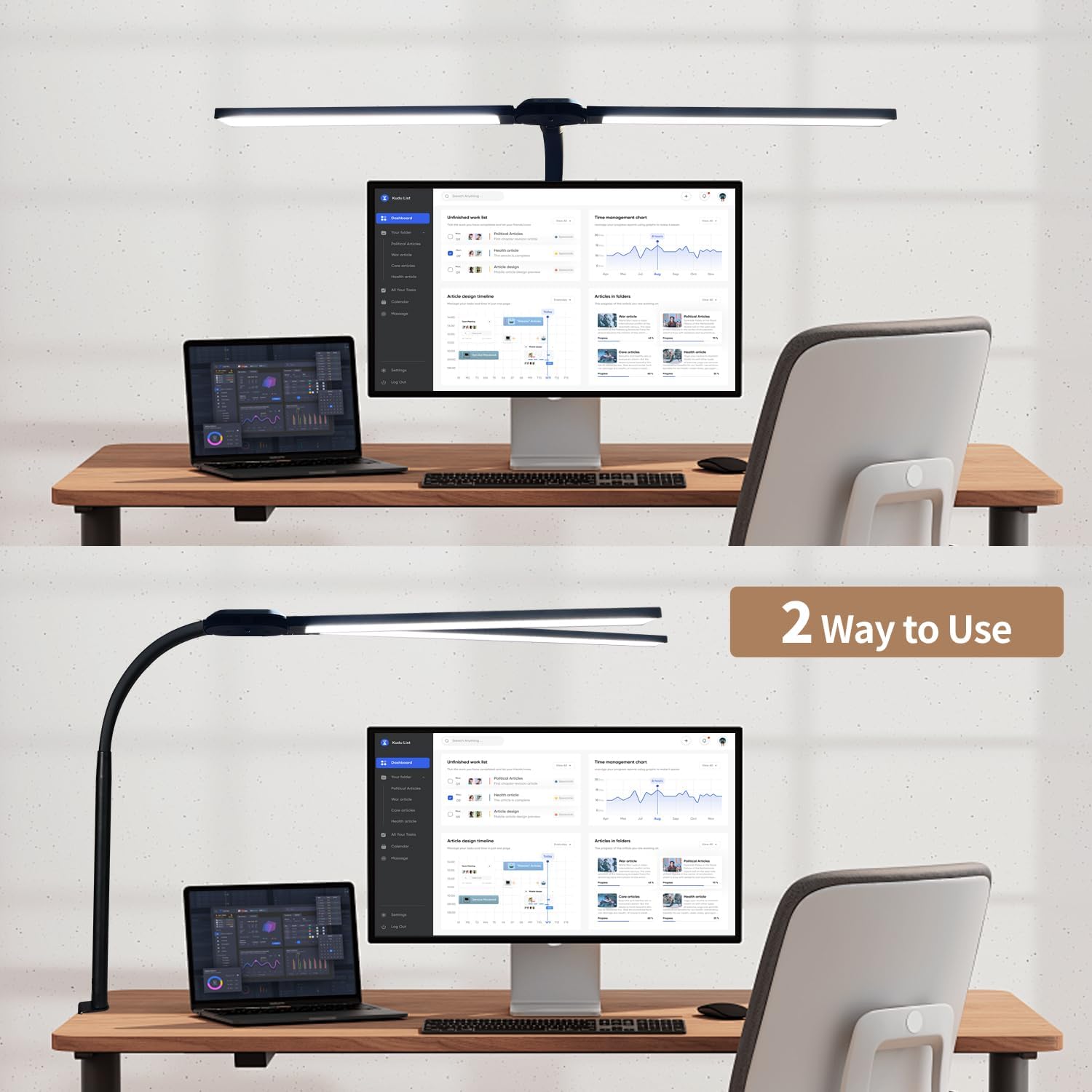 yiluhuanxiao Lámpara de escritorio LED para oficina y hogar, lámpara de doble cabezal con abrazadera con control remoto, cuidado de los ojos, cuello