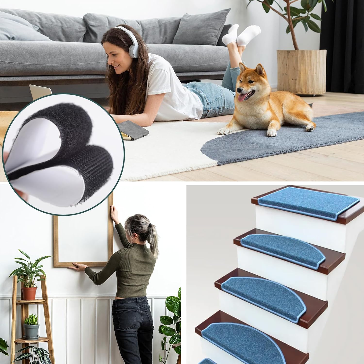 Tiras de velcro de 30 pies x 1 pulgada con adhesivo, rollos dobles de cinta autoadhesiva resistente con respaldo, cinta autoadhesiva de nailon para