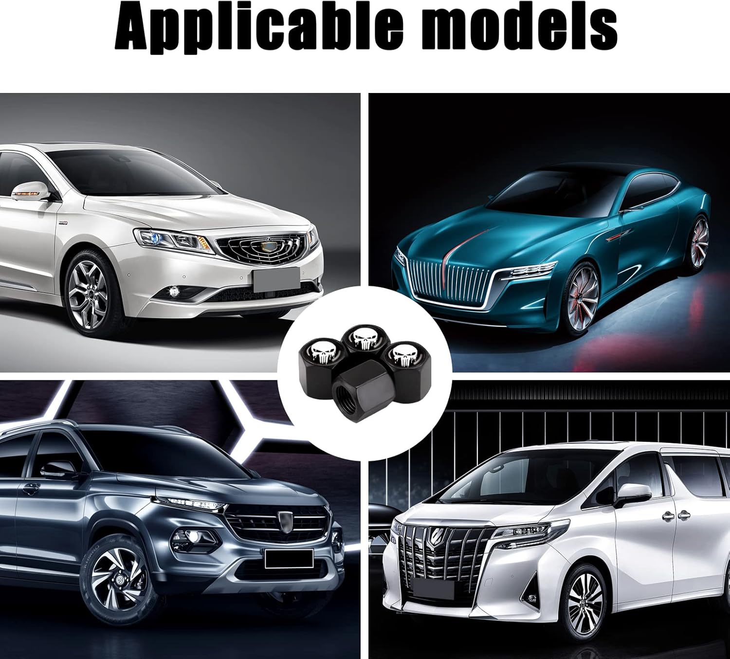 Paquete de 4 tapas de vástago de válvula de automóvil, tapones universales para válvulas de aire de neumáticos de automóvil (negro y blanco)
