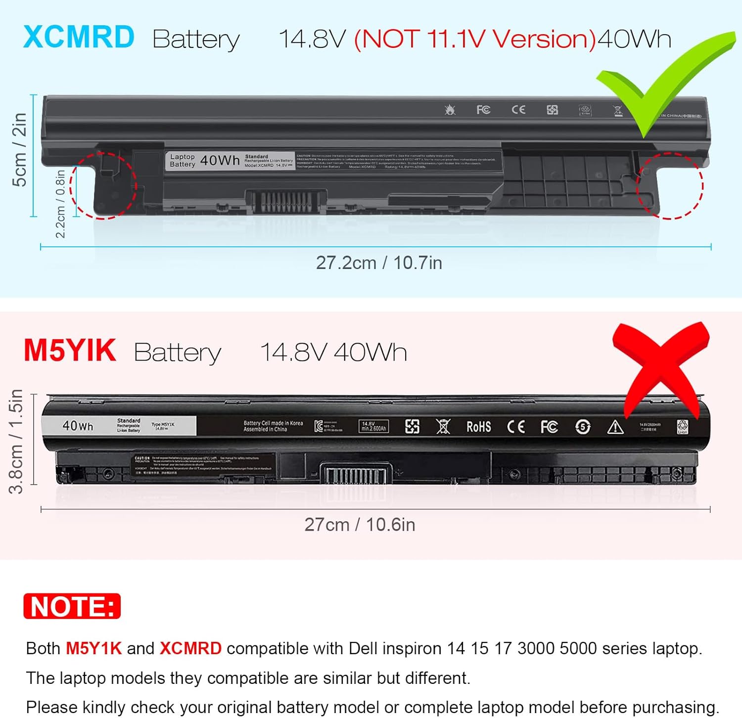 Fancy Buying Batería recargable XCMRD de 40 Wh para Dell Inspiron 3421 5421 3521 5521 3721 5721 14 15 17 N121y Mr90y, 3000 15-3521 15-3537 15-3541
