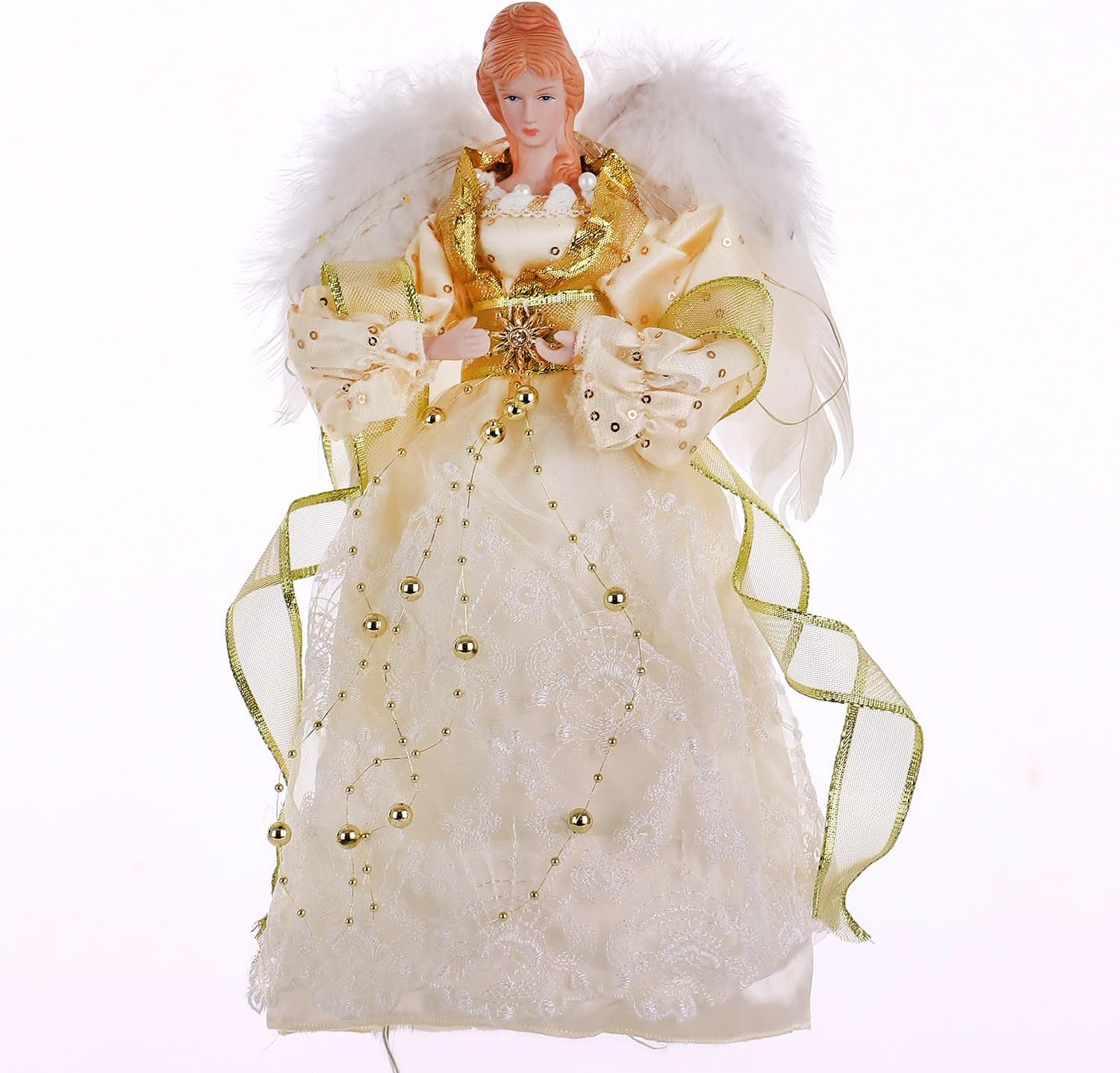 Decoración de un ángel para el árbol de Navidad, con temporizador con control remoto y luces LED, ángel navideño de 12 pulgadas para decorar la
