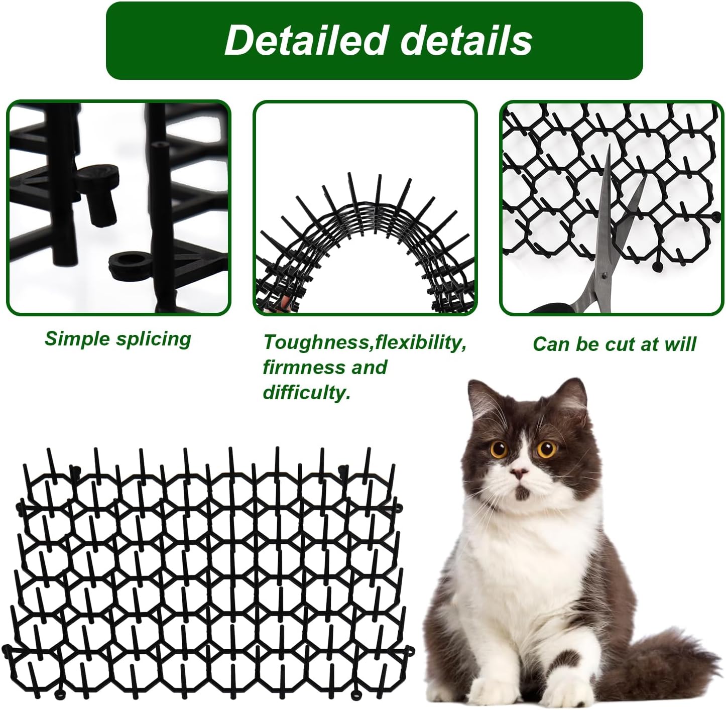 Juego de alfombrillas fecales para gatos, alfombrilla disuasoria para gatos con clavos, perfecta para barrera de animales de jardín, alfombrilla