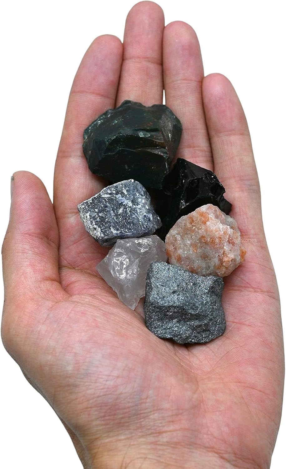 Cristales para el embarazo, juego de 6 piedras de sangre, iolita, hematita, cuarzo rosa, obsidiana negra y cristales curativos y piedras solares
