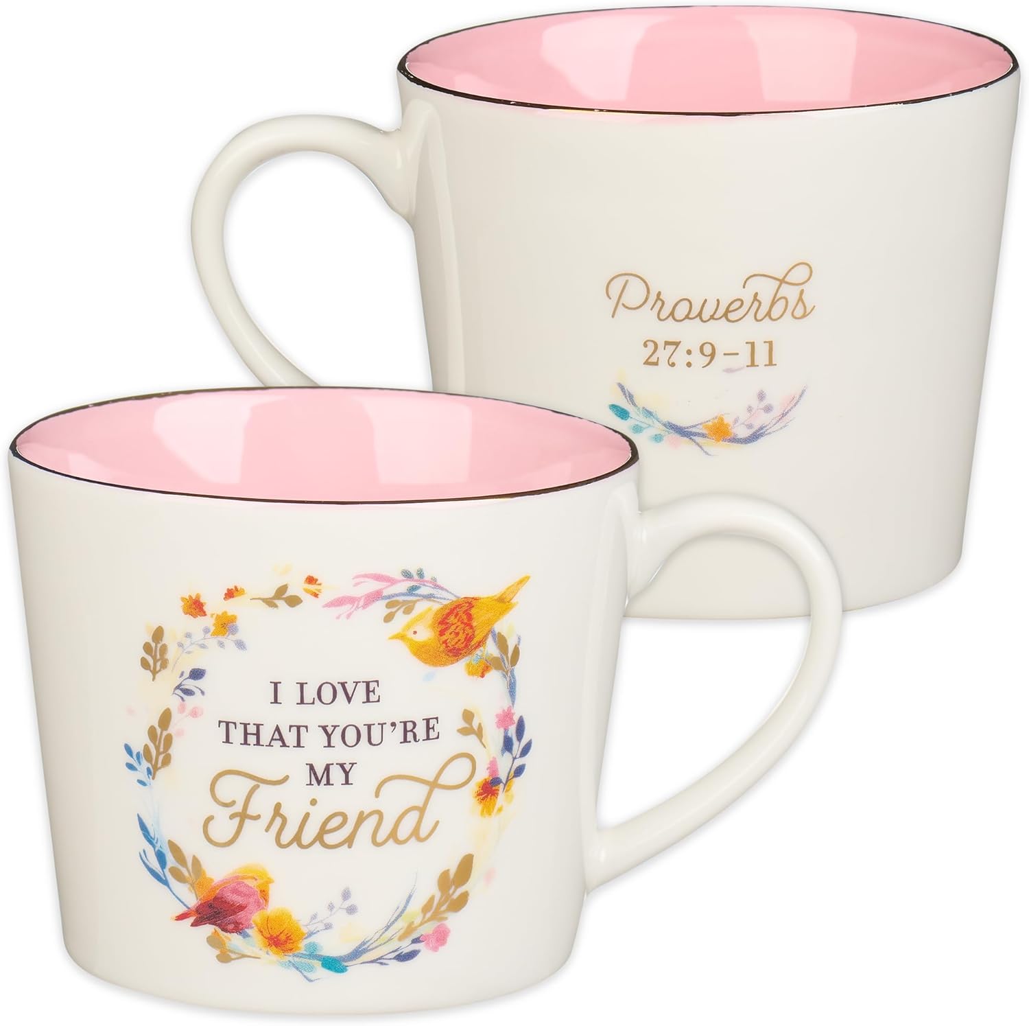 Christian Art Gifts Taza de cerámica floral para café y té de 13 onzas, taza inspiradora de las Escrituras para mujeres I Love that You’re My Friend