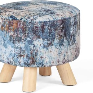 Asense Asiento otomano redondo acolchado de tela con reposapiés lindo otomano con patas de madera antideslizantes, color azul surtido Asense Asiento otomano redondo acolchado de tela con reposapiés lindo otomano con patas de madera antideslizantes, color azul surtido