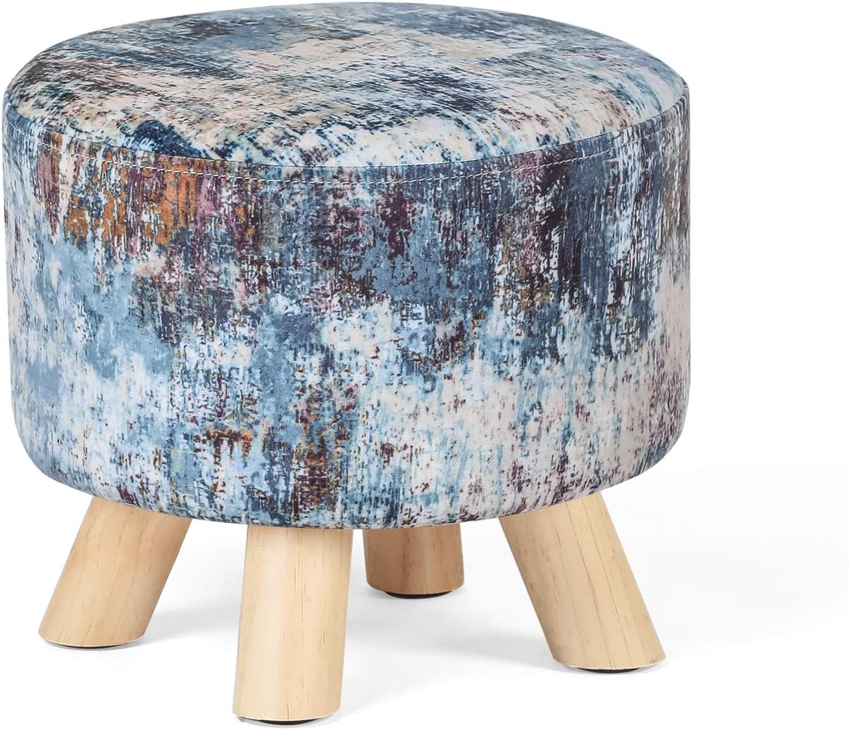 Asense Asiento otomano redondo acolchado de tela con reposapiés lindo otomano con patas de madera antideslizantes, color azul surtido