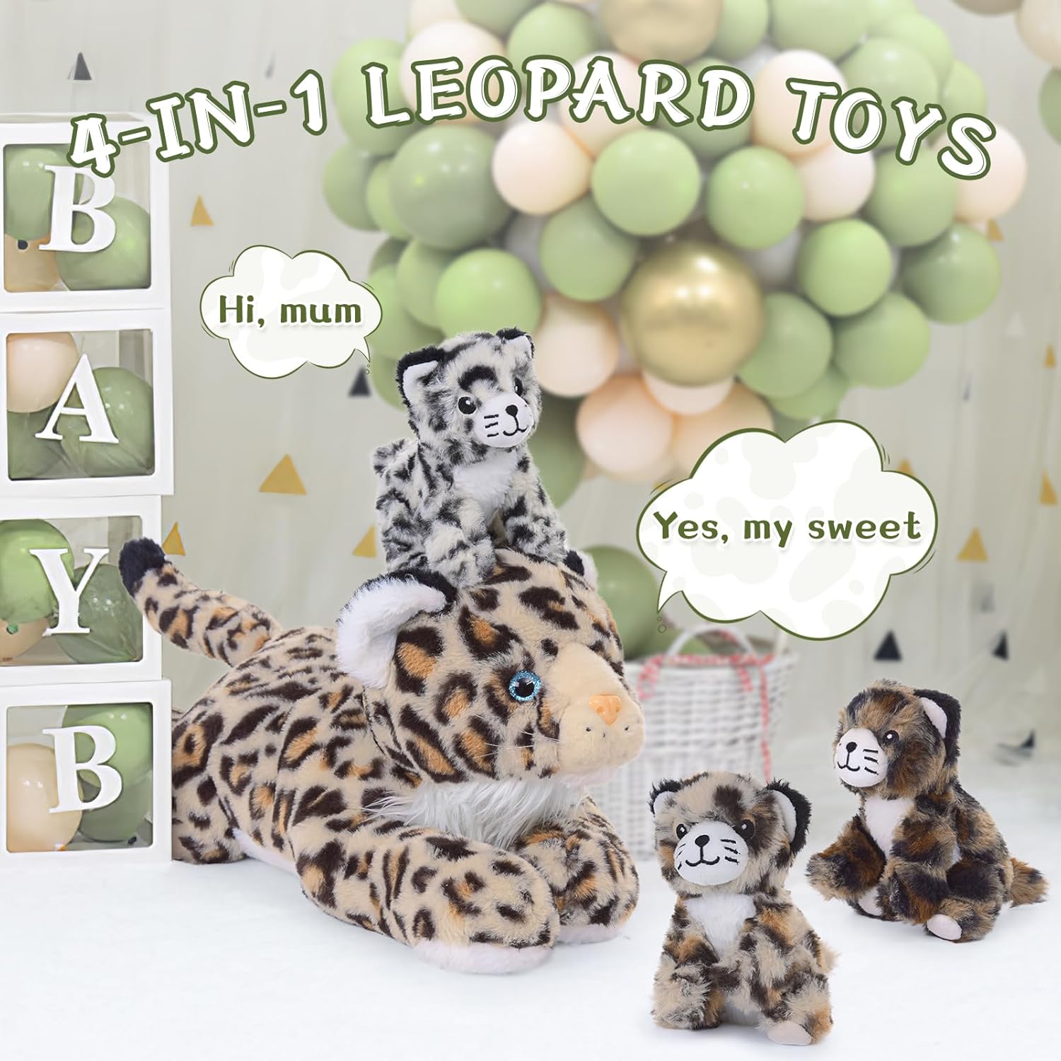MorisMos Animales de peluche de guepardo para niñas y niños, 4 piezas de peluche de leopardo a granel, juguete realista de guepardo para cumpleaños