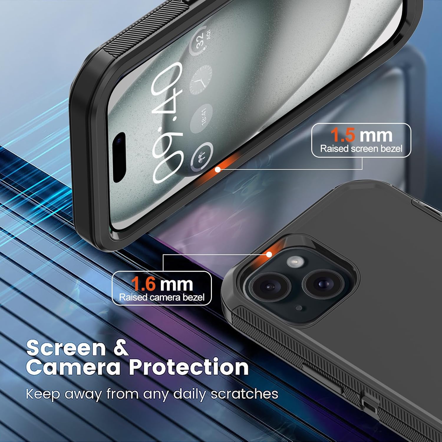 Annymall Funda para iPhone 15 con 2 protectores de pantalla, protección contra caídas a prueba de golpes, cuerpo completo, resistente, 3 capas,