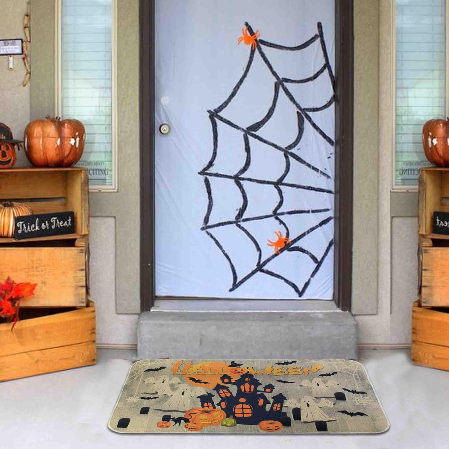 boilopp home Tapete de Halloween antideslizante para puerta delantera, decoración de Halloween, para interiores y exteriores, de bajo perfil, de