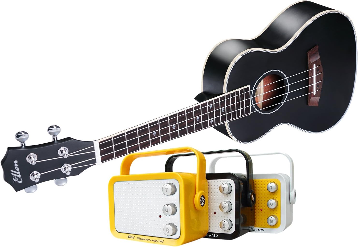 Guitarra eléctrica hawaiana Ellen Concert estilo ukelele de 23 pulgadas Spruce Mahogany Ukulele Hawaii, Negro