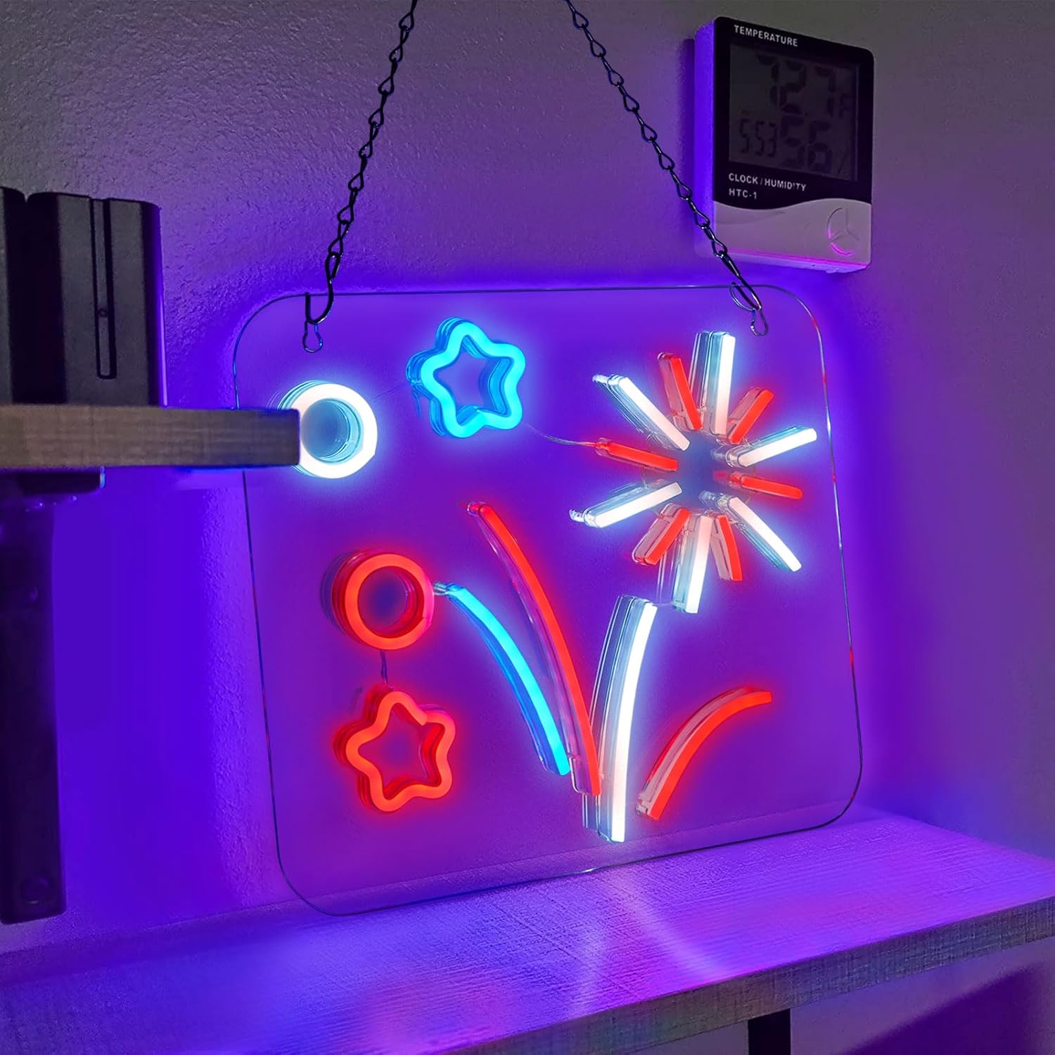 FITNATE Letrero de neón de fuegos artificiales, luz LED de decoración de festivales para el hogar, pared, dormitorio, con cadena colgante,