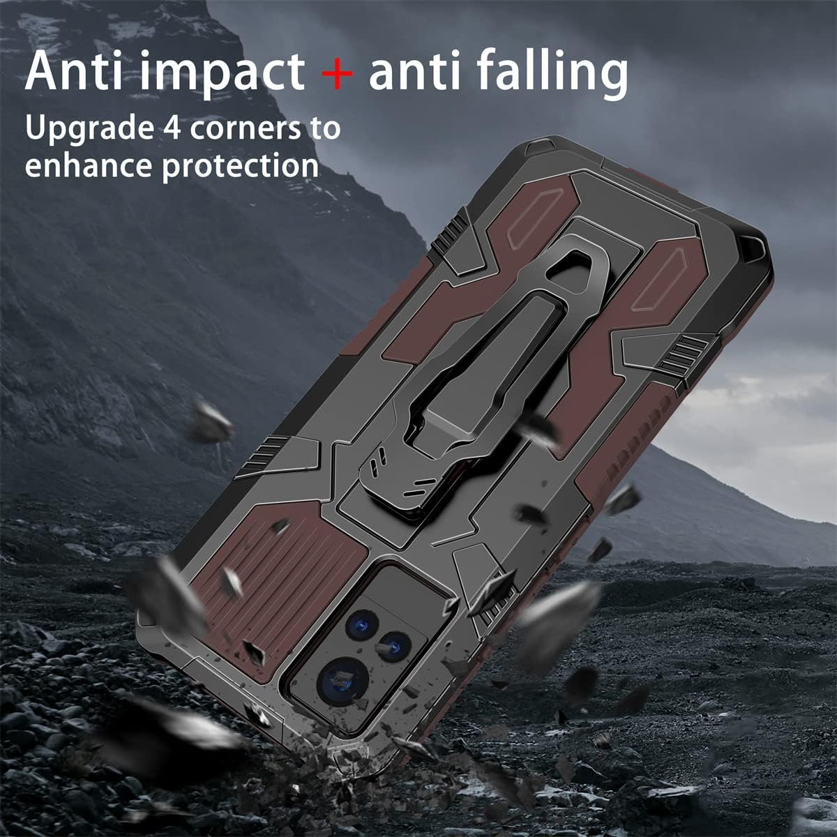 Funda de abrazadera compatible con Vivo V21, resistente para deportes al aire libre, soporte magnético, funda protectora de PC + TPU para Vivo V21
